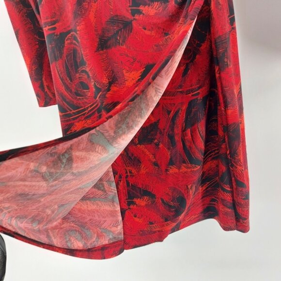 Norma Kamali red and black featherprint stretch wrap dress - Picture 5 of 8